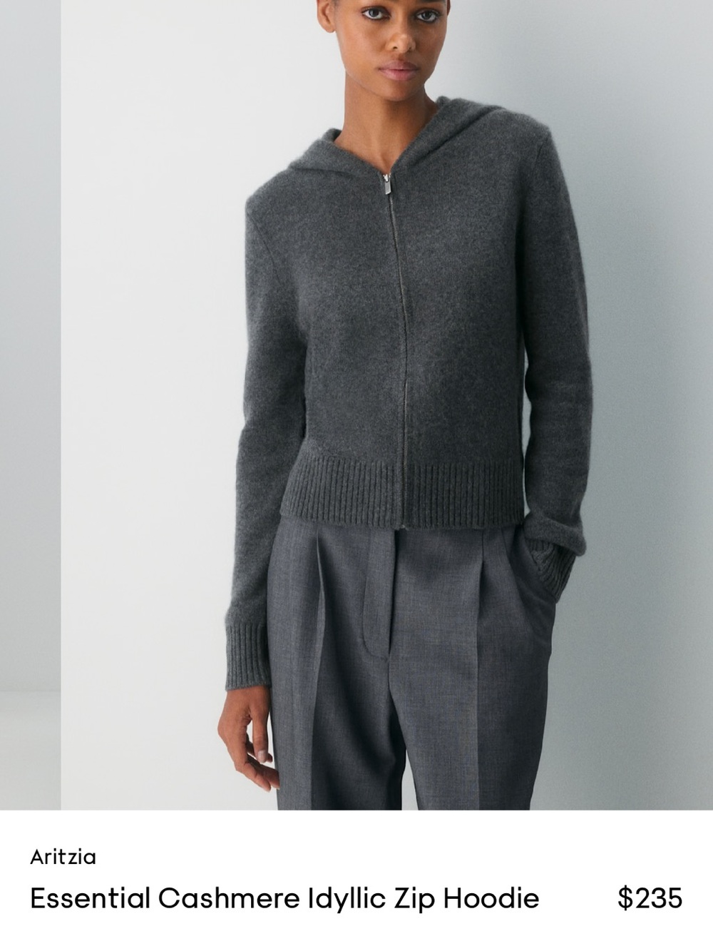 Aritzia Cashmere Zip Hoodie - Charcoal NWOT